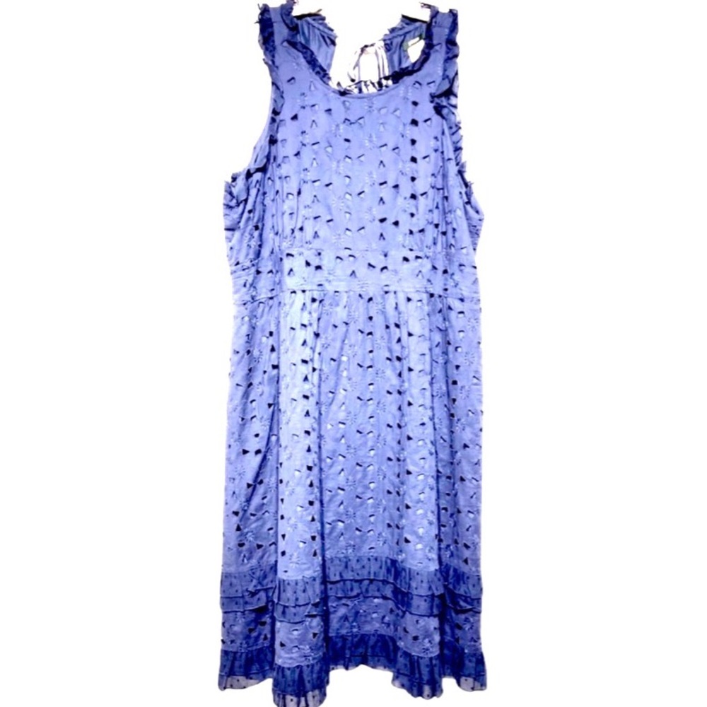 J. Crew Eyelet Ruffled Tiered Hem Navy Midi Dress 14